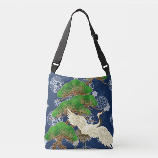 Blauwe kraan Kimono patroon geïnspireerd Japanse s Crossbody Tas (Voorkant)
