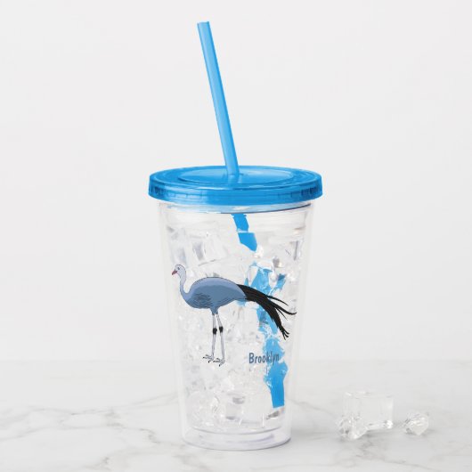 Blauwe kraanvogel cartoon acryl drinkbeker (Voorkant ijs)