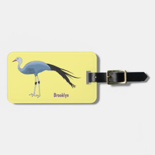 Blauwe kraanvogel cartoon bagagelabel
