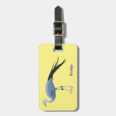 Blauwe kraanvogel cartoon bagagelabel (Voorkant verticaal)