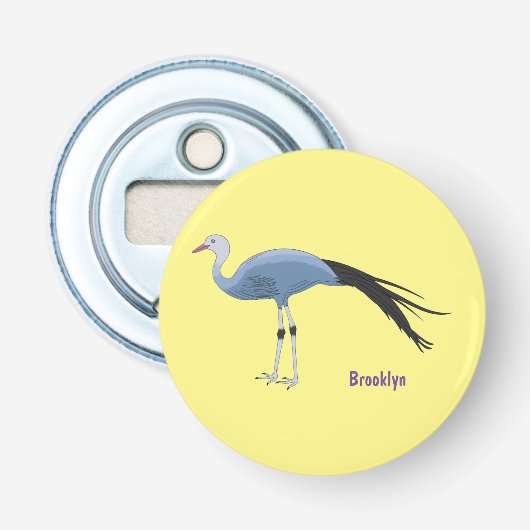 Blauwe kraanvogel cartoon button flesopener (Voorkant)