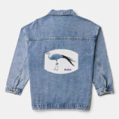 Blauwe kraanvogel cartoon denim jacket (Achterkant)
