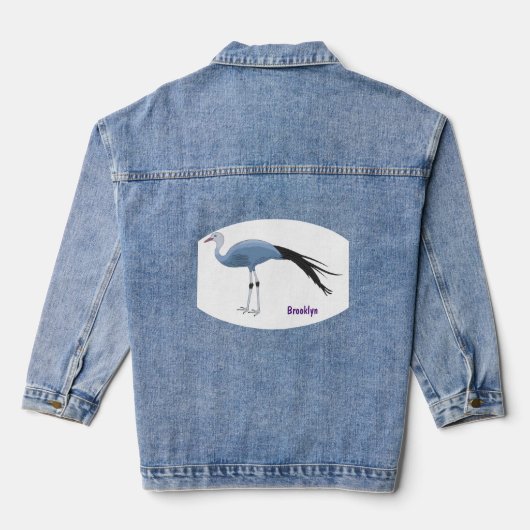 Blauwe kraanvogel cartoon denim jacket (Achterkant)