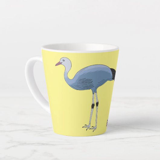 Blauwe kraanvogel cartoon latte mok (Linkerhoek)