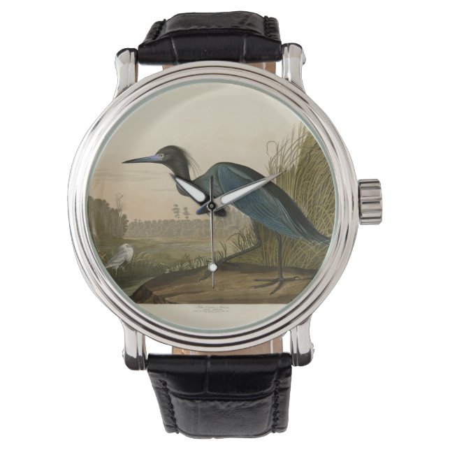 Blauwe Kraanvogel Reiger Audubon Kunst Kust Kunst Horloge (Voorkant)