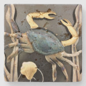 Blauwe Krab Abstracte Kunst Stenen Onderzetter (Voorkant)