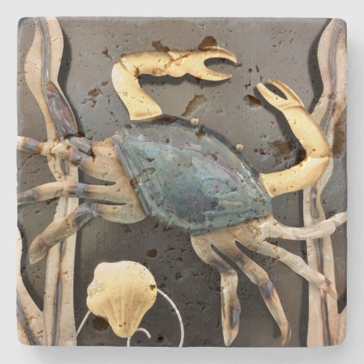 Blauwe Krab Abstracte Kunst Stenen Onderzetter (Voorkant)