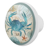 Blauwe krab collage van nautische Ephemera Waterve Keramische Knop (Rechts)