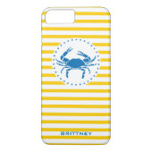 Blauwe krab Geel gestreept monogrammen Case-Mate iPhone Case (Achterkant)