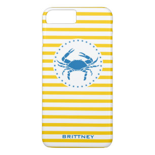 Blauwe krab Geel gestreept monogrammen Case-Mate iPhone Case