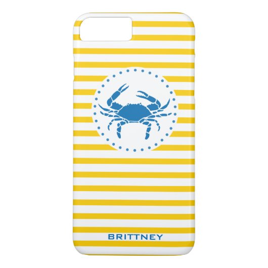 Blauwe krab Geel gestreept monogrammen Case-Mate iPhone Case (Achterkant)