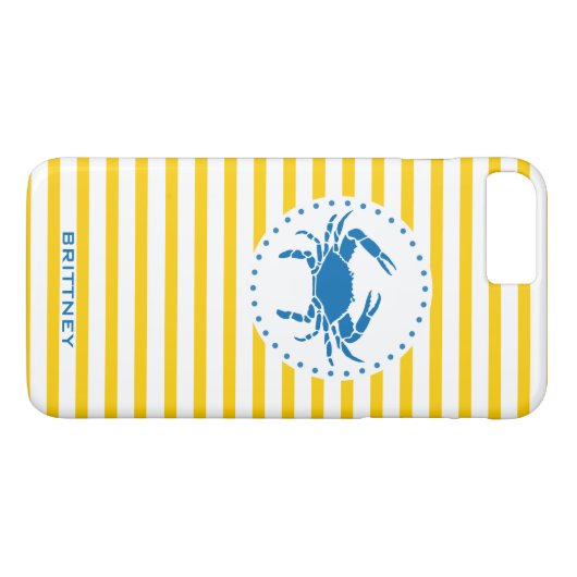 Blauwe krab Geel gestreept monogrammen Case-Mate iPhone Case (Achterkant (Horizontaal))