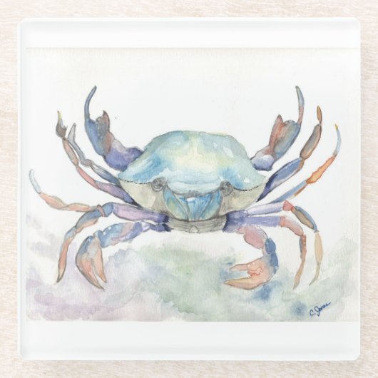 Blauwe krab glazen onderzetter (Voorkant)