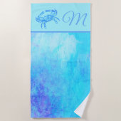 Blauwe krab in kleurspatten strandlaken (Voorkant)