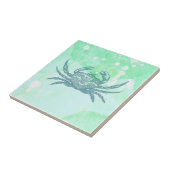 Blauwe Krab in waterverf Groene keramische tegel Tegeltje (Zijkant)