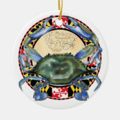 Blauwe krab kerstversiering keramisch ornament (Voorkant)