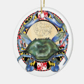 Blauwe krab kerstversiering keramisch ornament (Links)