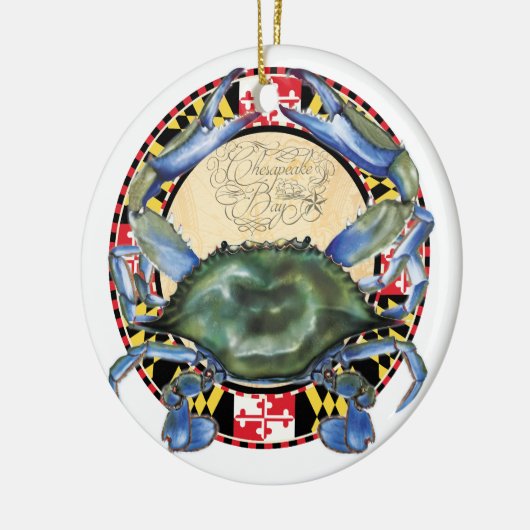 Blauwe krab kerstversiering keramisch ornament (Links)