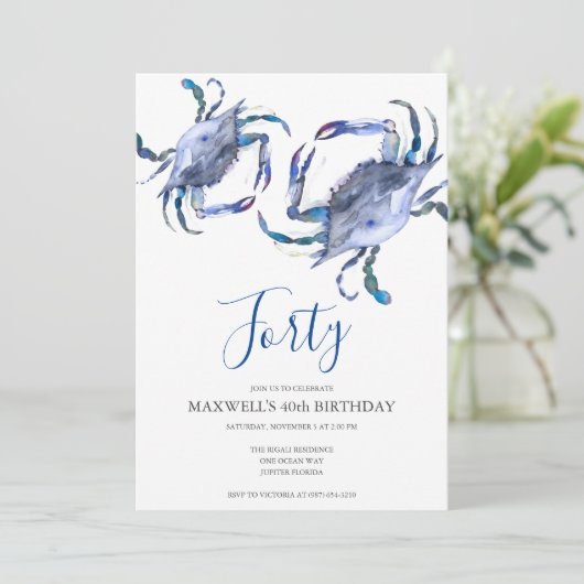 Blauwe krab kook 40e verjaardag uitnodiging (Staand voorkant)