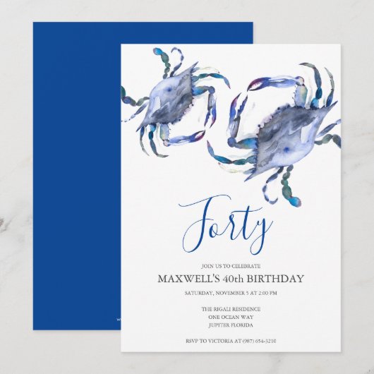 Blauwe krab kook 40e verjaardag uitnodiging (Voorkant / Achterkant)
