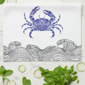 Blauwe Krab Kust – Nautical Minimalistisch Theedoek (Gevouwen)