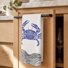 Blauwe Krab Kust – Nautical Minimalistisch Theedoek