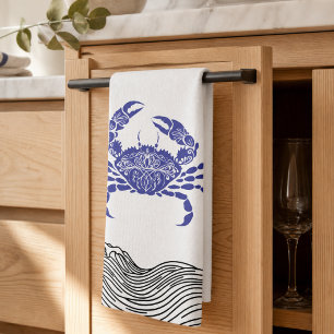 Blauwe Krab Kust – Nautical Minimalistisch Theedoek