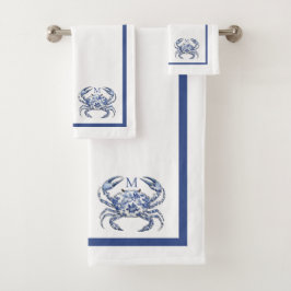 Blauwe Krab Kust Nautilus Monogram Bad Handdoek