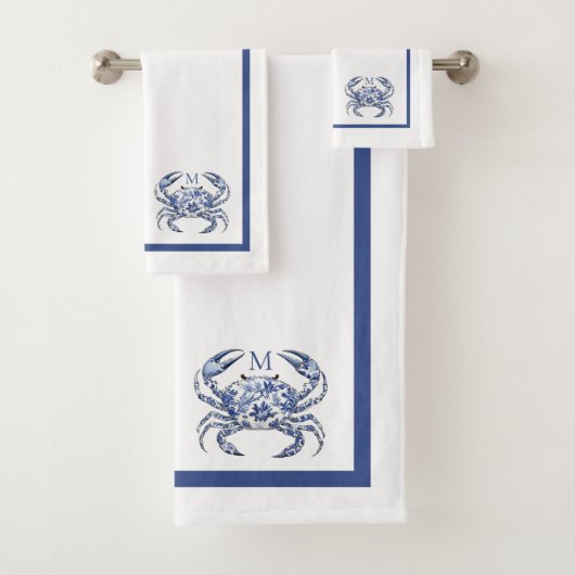 Blauwe Krab Kust Nautilus Monogram Bad Handdoek (Insitu)