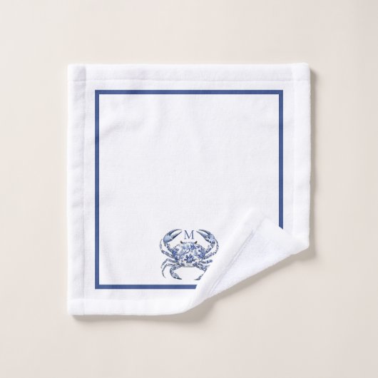 Blauwe Krab Kust Nautilus Monogram Bad Handdoek (Wasdoekje)