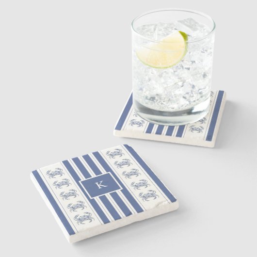 Blauwe Krab Kust Nautilus Monogram Stenen Onderzetter (Zijkant)