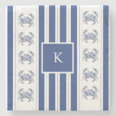 Blauwe Krab Kust Nautilus Monogram Stenen Onderzetter (Voorkant)
