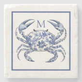 Blauwe Krab Kust Nautilus Monogram Stenen Onderzetter (Voorkant)
