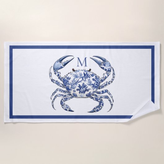 Blauwe Krab Kust Nautilus Monogram Strandlaken (Voorkant)