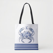 Blauwe Krab Kust Nautilus Monogram Tote Tas