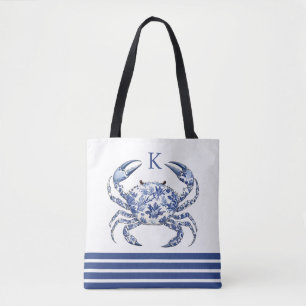 Blauwe Krab Kust Nautilus Monogram Tote Tas