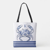 Blauwe Krab Kust Nautilus Monogram Tote Tas (Achterkant)