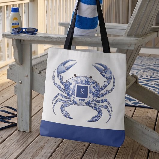 Blauwe Krab Kust Nautilus Monogram Tote Tas