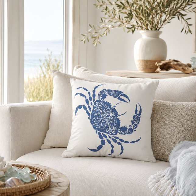 Blauwe Krab Mandala Kust | Nautilus  Kussen (Creator heeft geüpload)