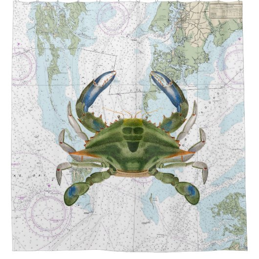 Blauwe krab met Chesapeake Bay nautische kaart Douchegordijn (Voorkant)