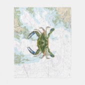 Blauwe krab met Chesapeake Bay nautische kaart Fleece Deken (Voorkant)