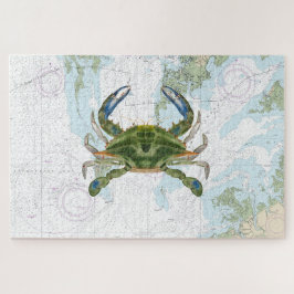 Blauwe krab met Chesapeake Bay nautische kaart Legpuzzel