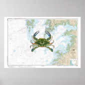 Blauwe krab met Chesapeake Bay nautische kaart Poster (Voorkant)