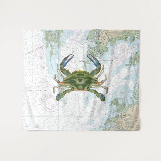 Blauwe krab met Chesapeake Bay nautische kaart Wandkleed (Voorkant (horizontaal))