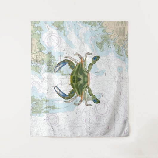 Blauwe krab met Chesapeake Bay nautische kaart Wandkleed (Voorkant)