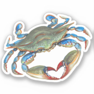Blauwe krab met hart klauwen Vinyl Sticker