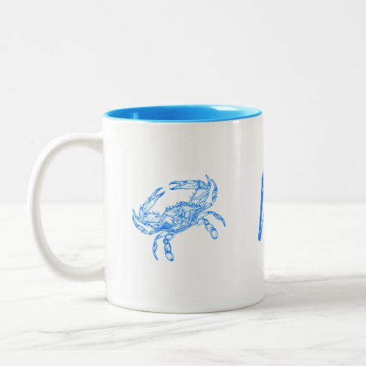  blauwe krab - monogram tweekleurige koffiemok (Links)