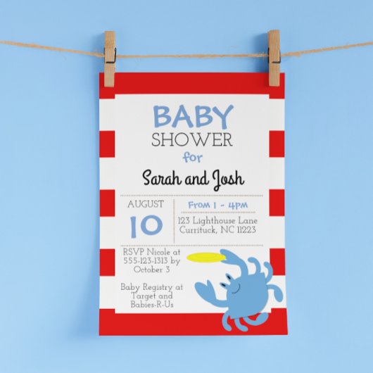 Blauwe krab Nautical Baby shower Invitation Kaart