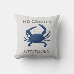 Blauwe krab Nautical No Crabby Attitudes Kussen