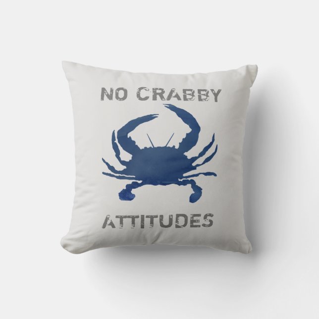 Blauwe krab Nautical No Crabby Attitudes Kussen (Voorkant)
